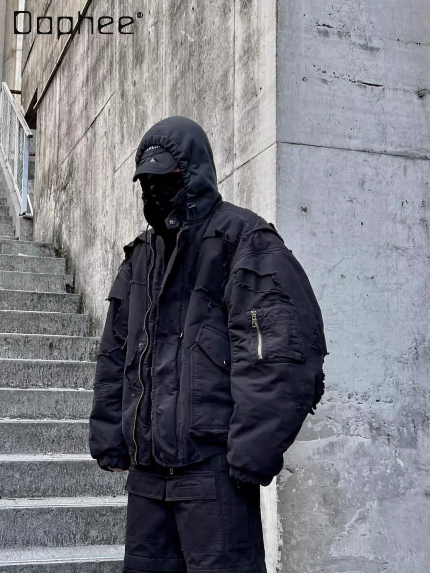 

Винтажная рваная толстая хлопковая куртка High Street, зимняя корейская лоскутная куртка с капюшоном, модное пальто в стиле панк для женщин