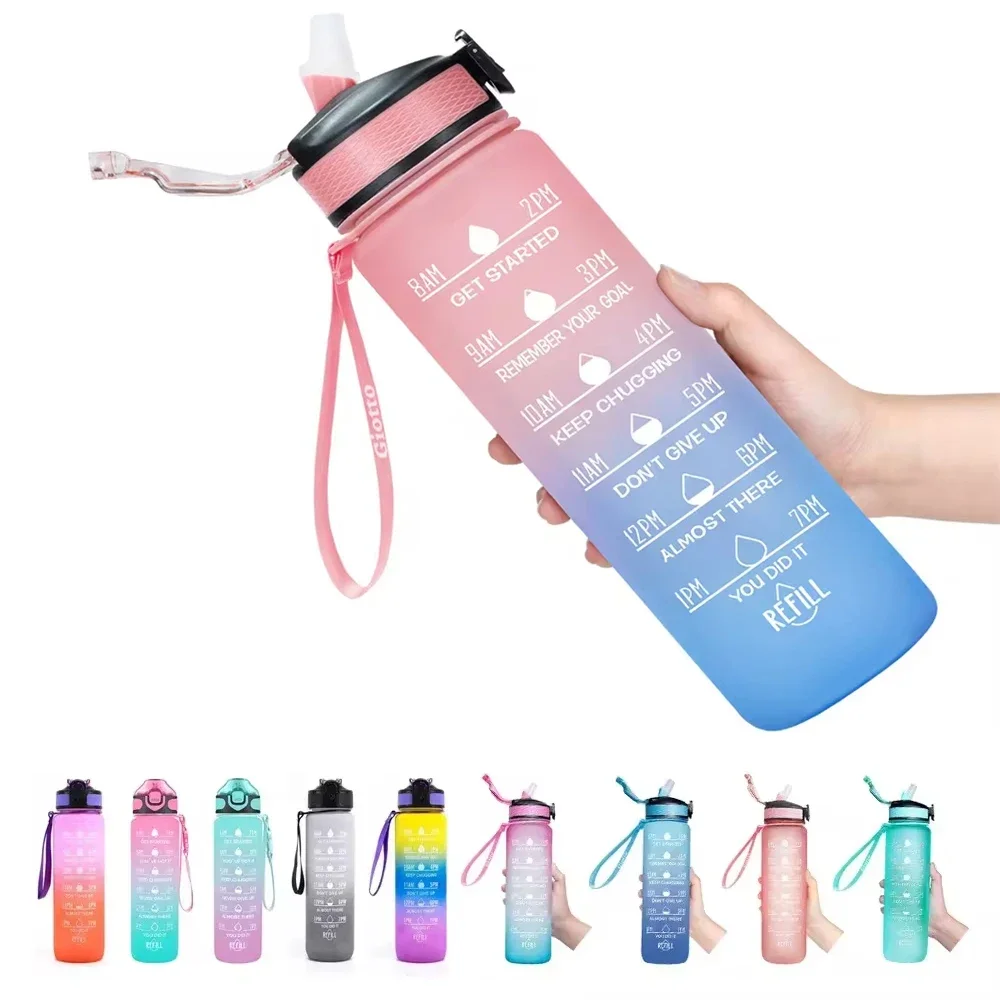 

32 Oz Leakproof Bottles with Times to Drink and Straw Motivational Drinking Sports Bottle Fitnes Gym Outdoor