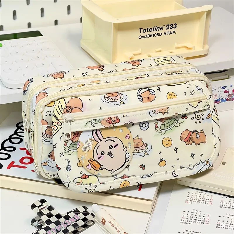 Kawaii Capybara KT Cat Cute Large Capacity Pencil Case Stationery Supplies Multi-function Storage Bag Student School Supplies