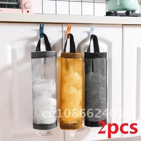 

2pcs Wall Mount Plastic Bag Holder Home Grocery Bag Dispenser Hanging Storage Trash Garbage Bag Kitchen Garbage Organizer