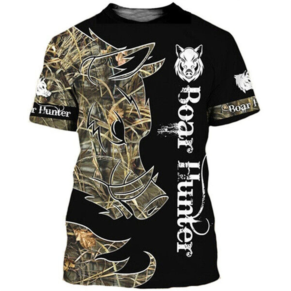 2024camo Hunting Animals Wild Boar Men T-Shirt 3D Print Short Sleeve Tee Tops Casual O Neck Streetwear T Shirts