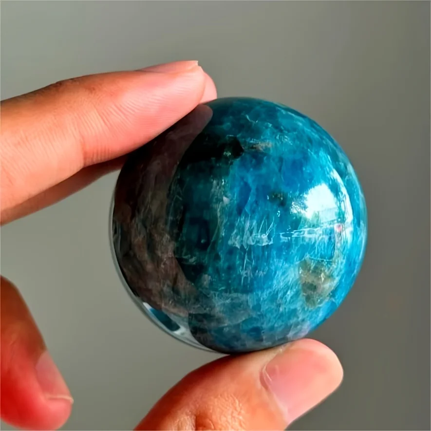 1pc Natural Blue Apatite Sphere with Iridescent Color for Home & Office Decor, Unique Holiday Gift for Christmas, Valentine's - view 4
