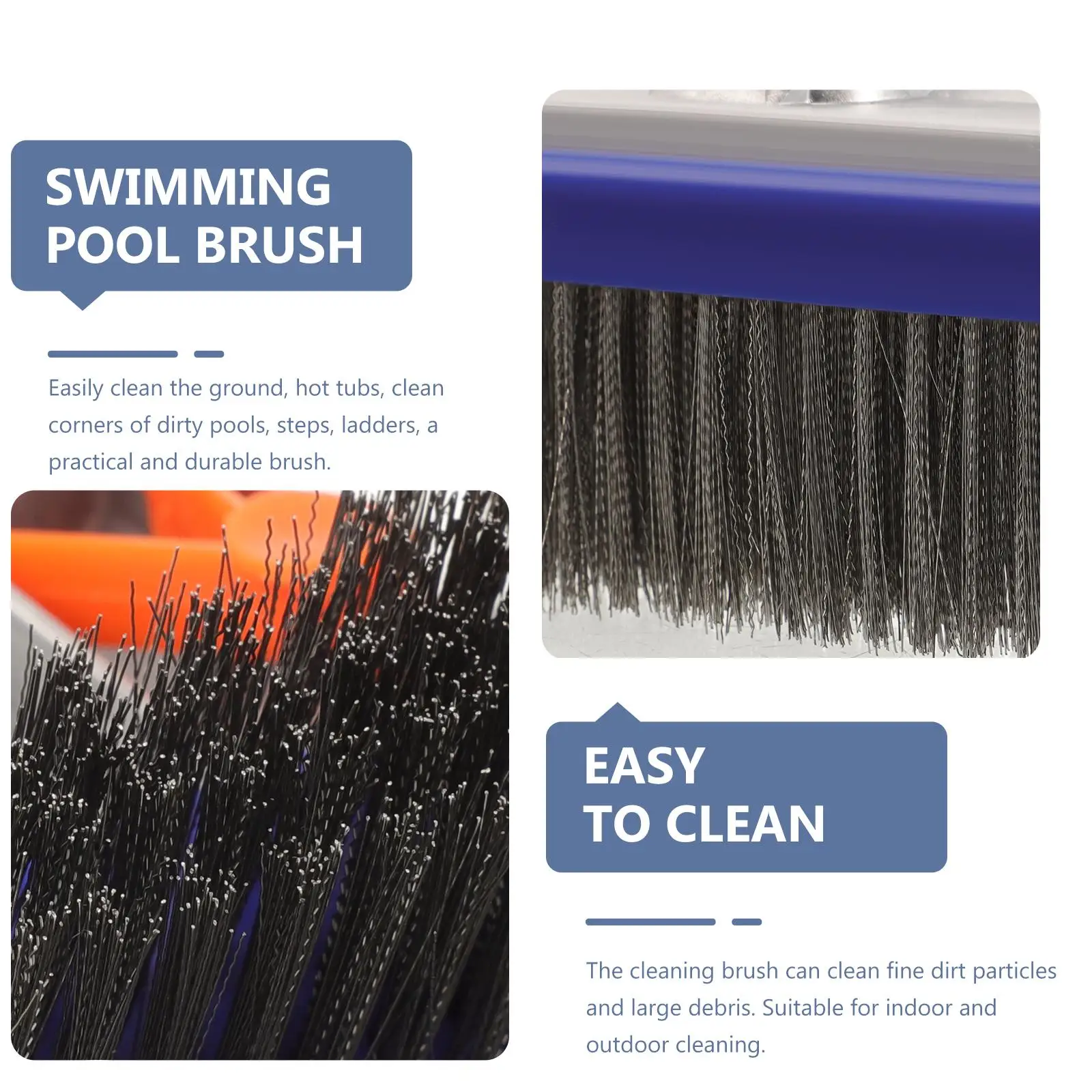 Swimming Pool Cleaning Tools Aluminum Handle Wire Brush Bottom Back Moss Algae Remover Steel Dense Bristles Firmly Attached