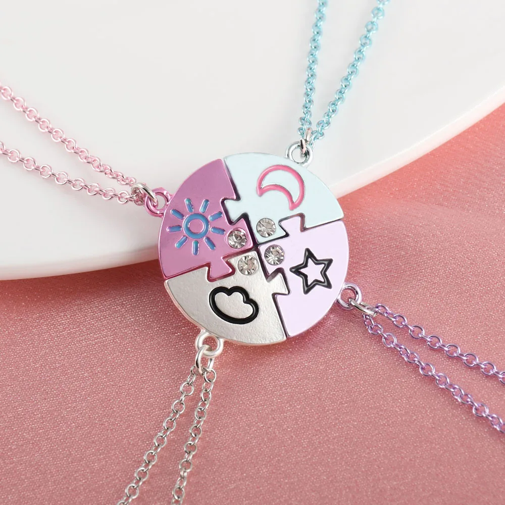 Karsyngirl 4Pcs/set Colour Stitching Stars Moon Sun Clouds Best Friend Necklace BFF Friendship Jewelry Gifts for Girls