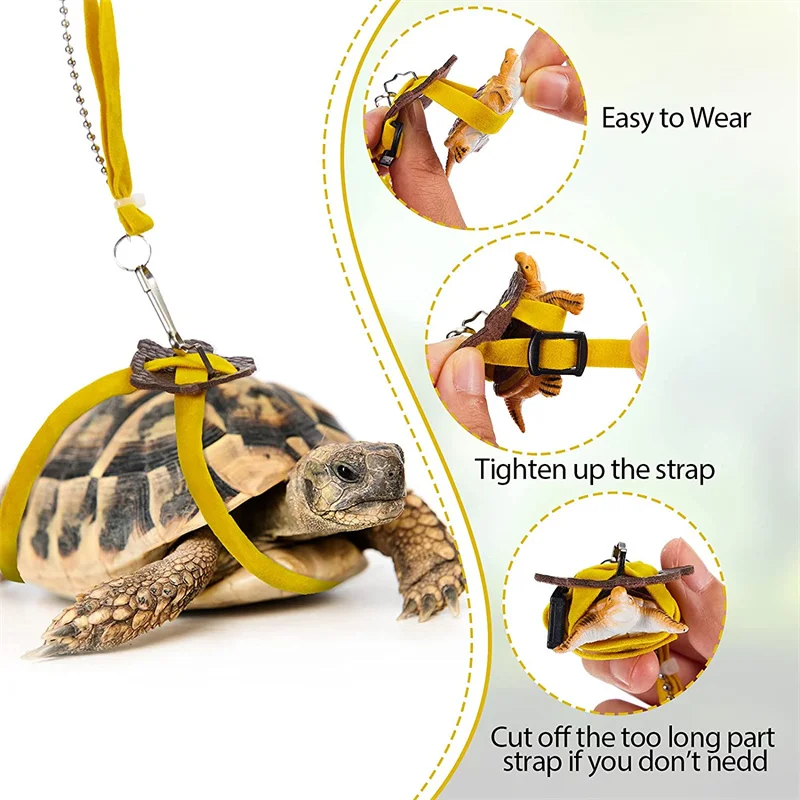 Turtle Lizard Pet Collar with Leash Bell Chameleon Guinea Pig Small Pet Outdoor Activity Reptile Traction Rope- Upgraded Version