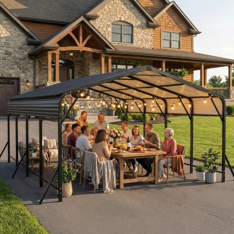 

20x20 ft Galvanized Steel Carport with Reinforced Frame, UV-Resistant Waterproof Roof, Fits Cars, SUVs, Boats, Tractors