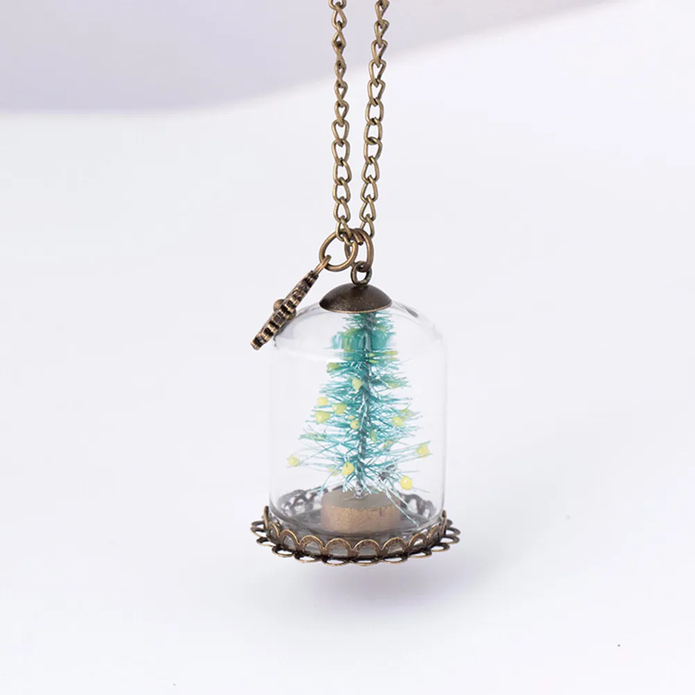 

Glow in Dark Christmas Tree Necklace Mini Glass Dome Pendant with Real Dried Flowers Unique Handmade Holiday Jewelry Festive