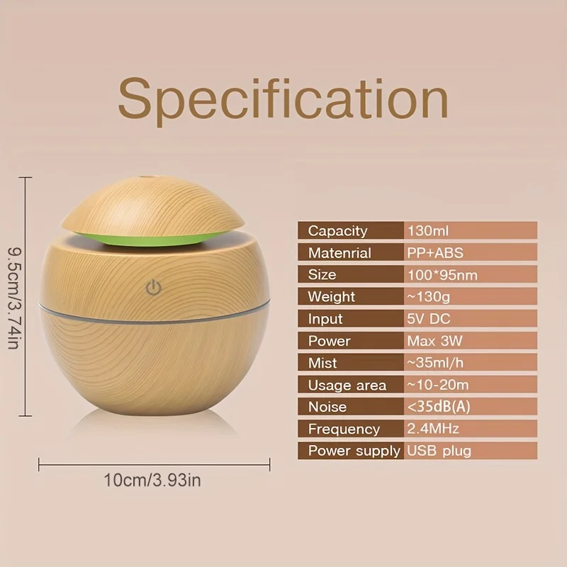 1PC Portable Air Humidifier Mini USB Ultrasonic Aroma Essential Oil Diffuser Wood LED Night Light Electric Aromatherapy Home