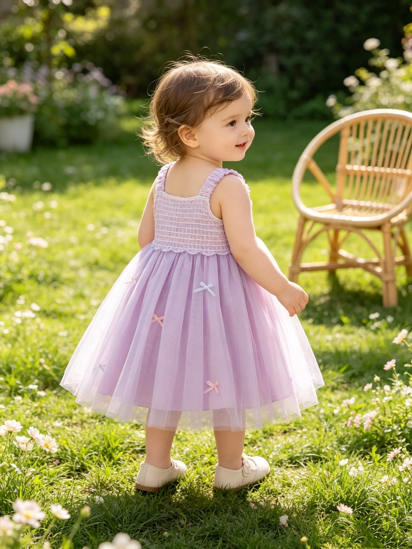 Baby Girl Summer Lavender Smocked Strap Tulle Tutu Dress