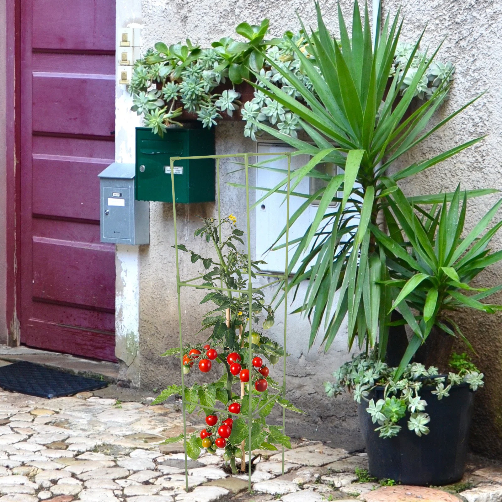 

1 set 1 Set Square Trellis Pole Fiberglass Tomato Support Frame For Cucumber Vine Climbing Plants Garden Flower Rose Eggplant