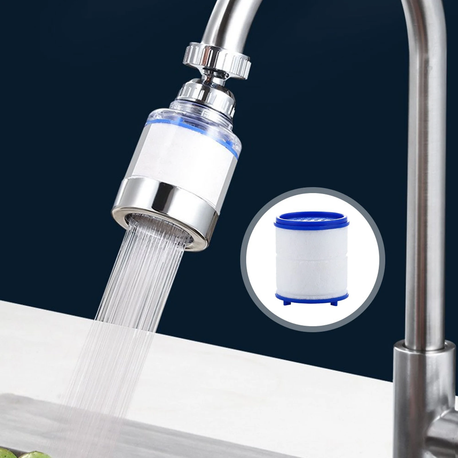 Faucet Water Filter Splash-Proof Design Sink Filter Elements Removes Chlorine Fluoride Heavy Metals for Sinks Attachments