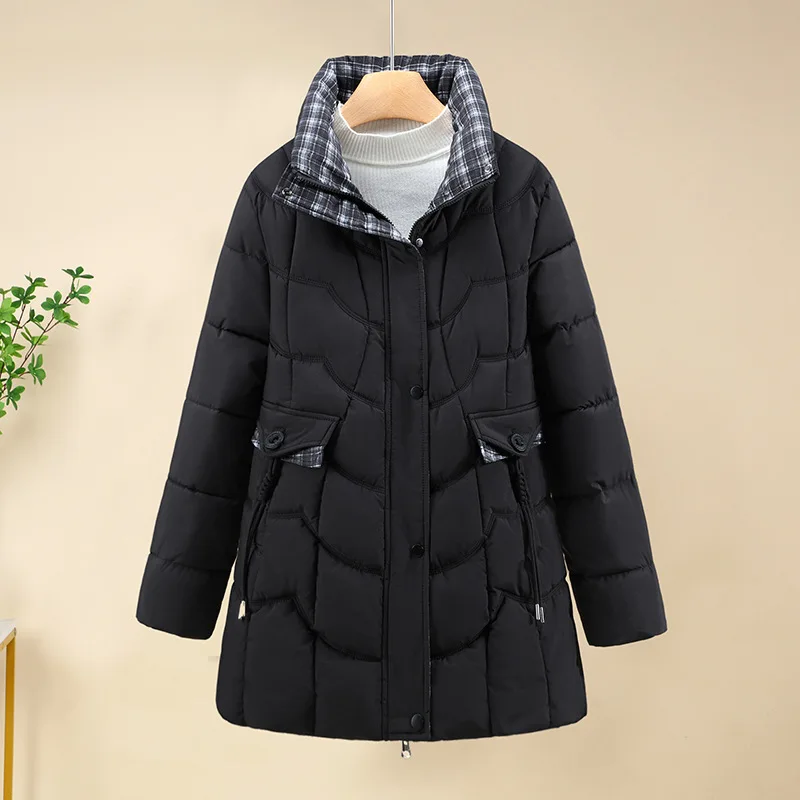 Parkas Women Mid Length Coats Stand Collar Jackets Thick Warm Y2k Streetwear Elegant Jacket Work Coat Autumn Winter 2025