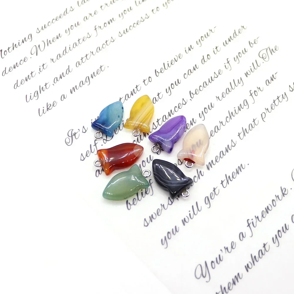 Minimalist Natural Stone Polished Fish-shaped Dyed Colorful Striped Agate Single-hole Loose Pendant DIY Necklace Earring Jewelry