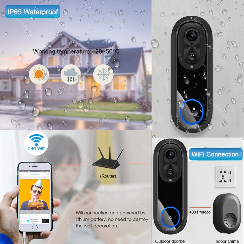 Imagem -05 - Wireless Wifi Doorbell Video Intercom Campainha com Câmera 1080p Tuya Smart Home Proteção de Segurança Detecção de Movimento Pir