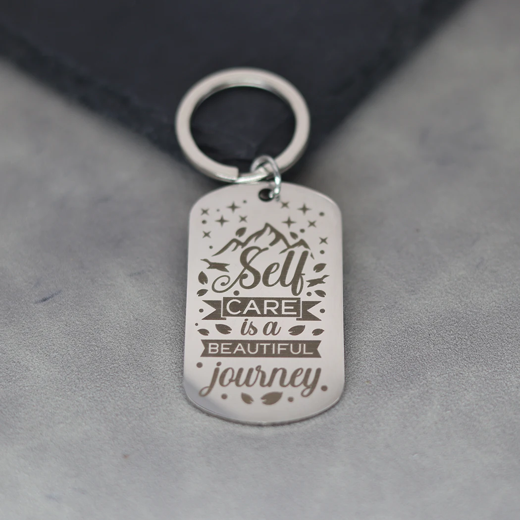 Sell CARE is a BEAUTIFUL jouincy Keychain Laser Engraved Drawing Letter Stainless Steel Pendant Key Ring for Women Men Jewelry