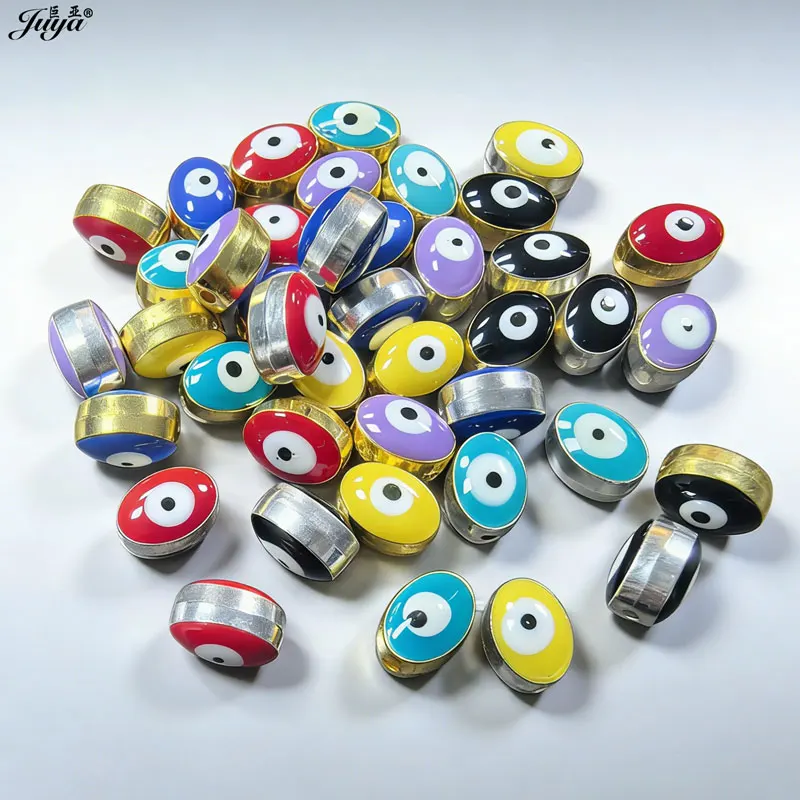 

20PCS Double Sided Enamel Spacer Beads Oval Evil Eye Loose Beads For Jewelry Making DIY Beaded Needleworks Supplies Accessories