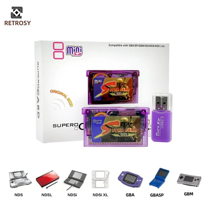 Gba IDS NDS-NDSL 카트리지용 내구성 게임 백업 장치, USB 플래시 드라이브, 슈퍼 카드 SD 플래시 카드 어댑터 포함, 2GB