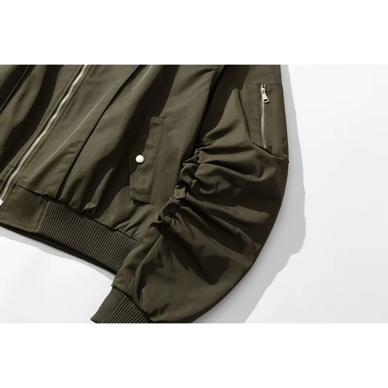 Men's Retro Solid Zipper Jackets 2025 Spring New Round Neck Loose Bomber Jacket Sleeve with Zip Design Male Street Outwear