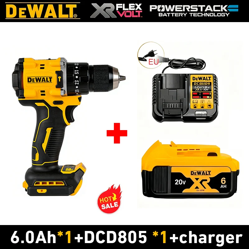 

100% Оригинальная аккумуляторная ударная дрель DeWalt 20V с бесщеточным двигателем, многофункциональная электрическая ручная дрель DCD805.