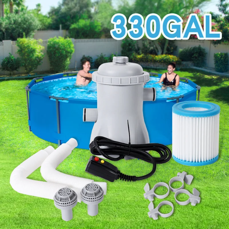 

24V 330Gallon Pool Filter Pump, 110V-240V AC/DC Water Circulation Pump, Electric Pool Cleaner Pump for Home Garden