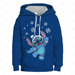 2024 New Disney Children Clothes Stitch Girls Merry Christma Girls Short Sweatshirt Print Pullover Casual Cartoon Girls Top