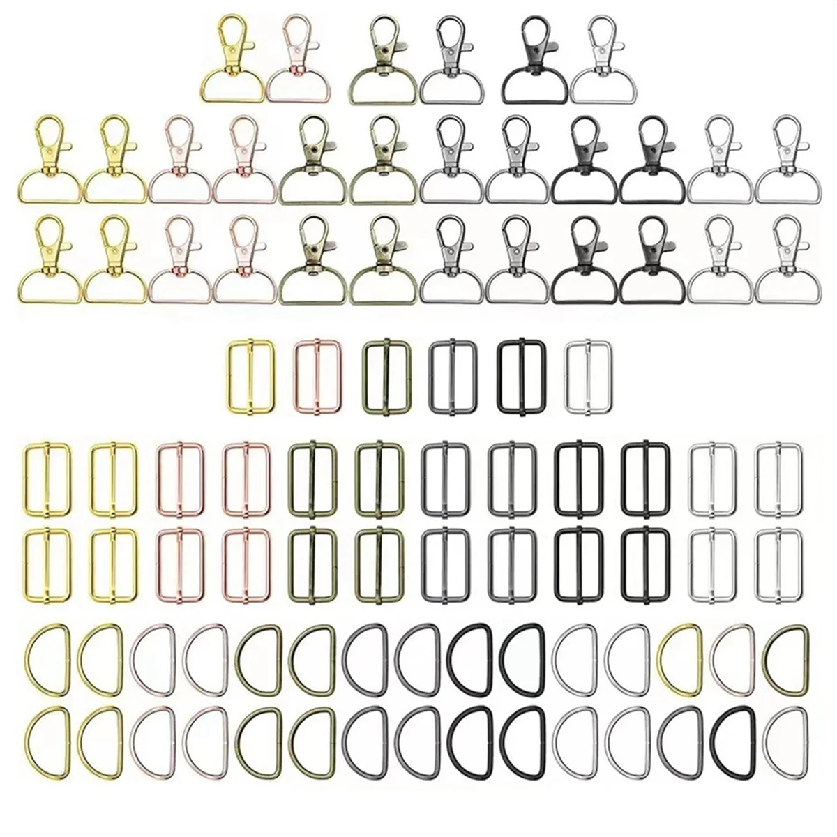 90 Pc Swivel Clasps Snap Hooks and D Rings Keychain Clip Hook Lobster Claw Clasp for Keychain Making and Sewing Project