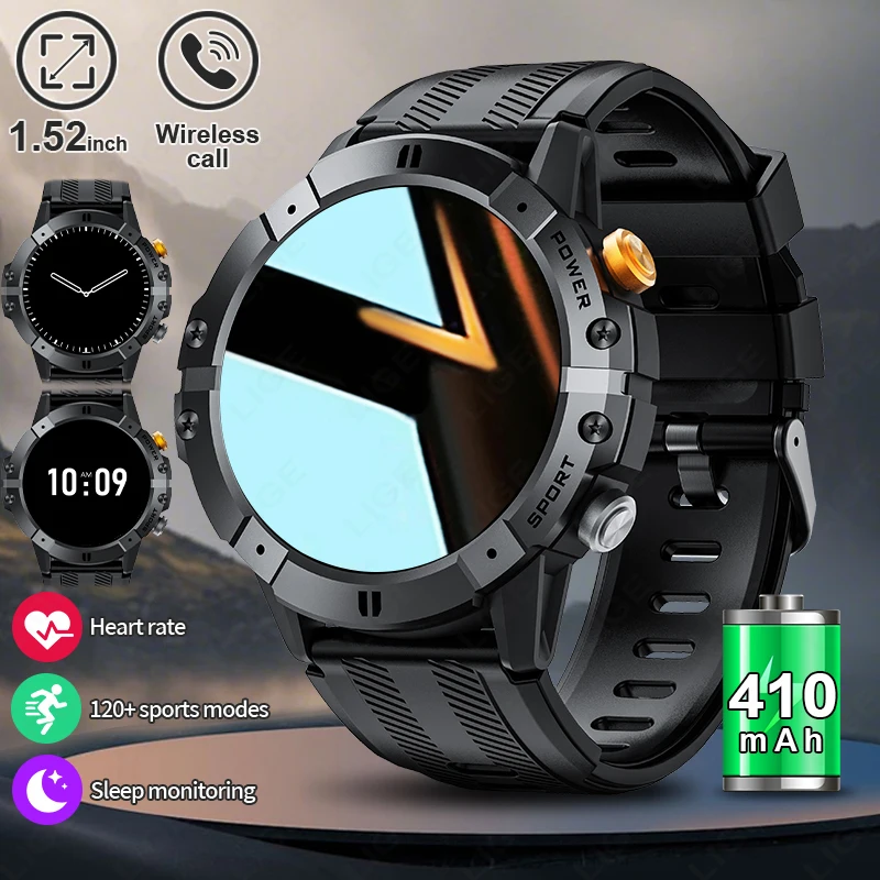 LIGE Neue Herren-Smartwatches, zeigt immer die Zeit an, 1,52 Zoll, 360 x 360 HD-Bildschirm, 100 + Sportmodus, Smart-Armbanduhr für iOS und Android