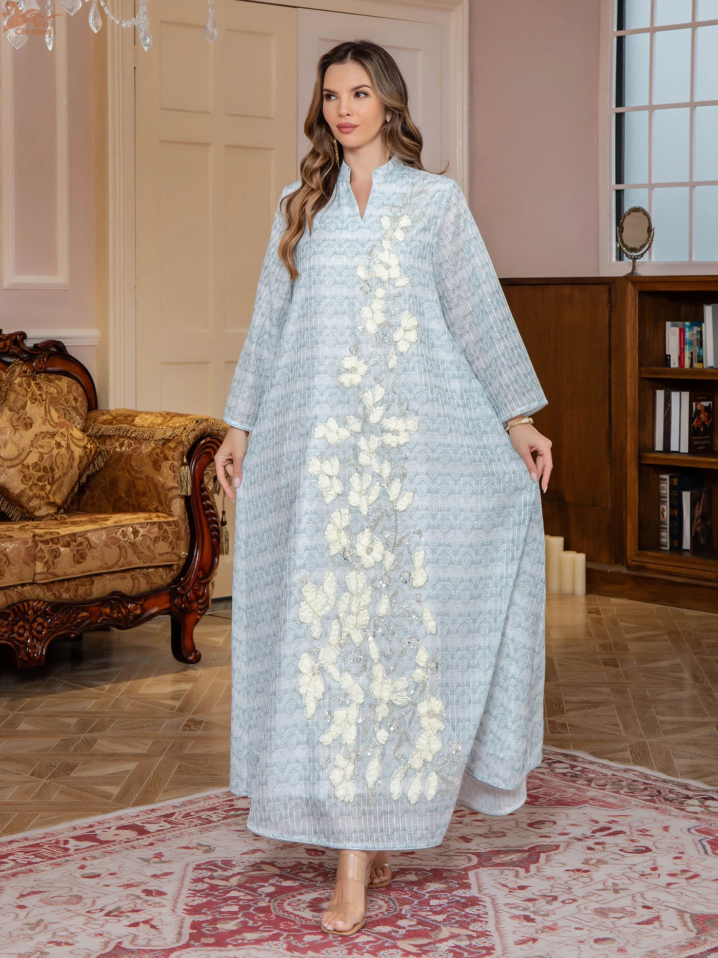 ﻿   Dubai Abaya Lusso Per Le Donne Musulmane Abito Da Sera Ricamato Floreale Caftano Elegante Patchwork Abbigliamento Donna 2025