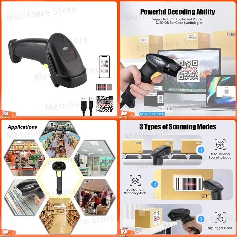 YHD-8200D 2D Wired QR Code Reader USB Barcode Scanner for POS Systems Supermarkets Hospitals Warehouses Retail Inventory