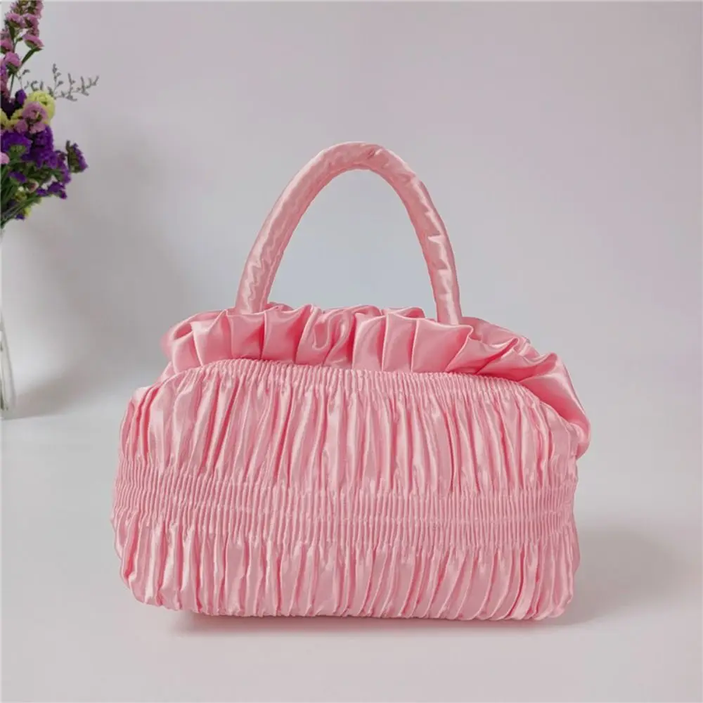 Leaf Hanfu Rose Flower Handbag Satin Silk Ruffle Zipper Flower Tote Bag Cosmetic Makeup Bag Mommy Bag Ethnic Style Wrist Bag