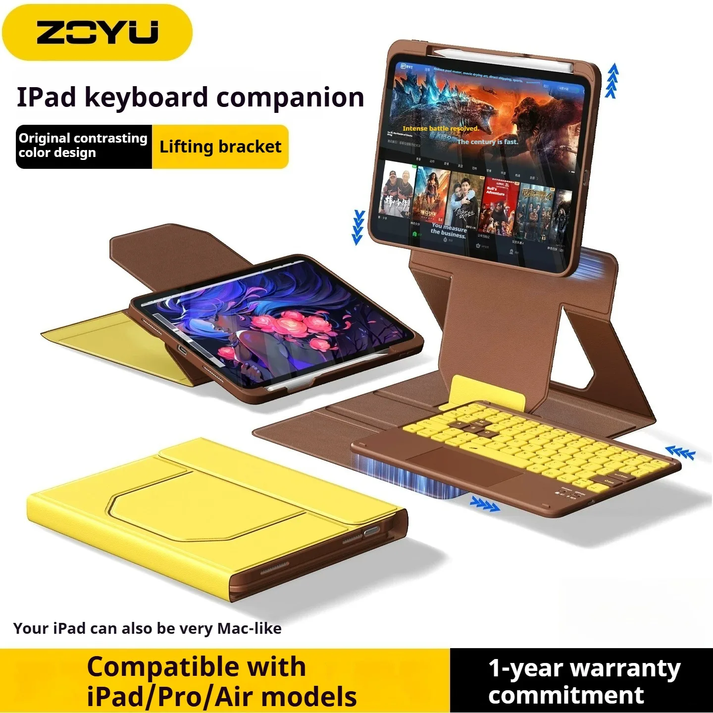 ZOYU Keyboard Case iPad (A16) 11/10th Gen Touch Trackpad,iPad Air 45678th Gen Pro 11 5/6th Gen Height Increasing Lifting Bracket
