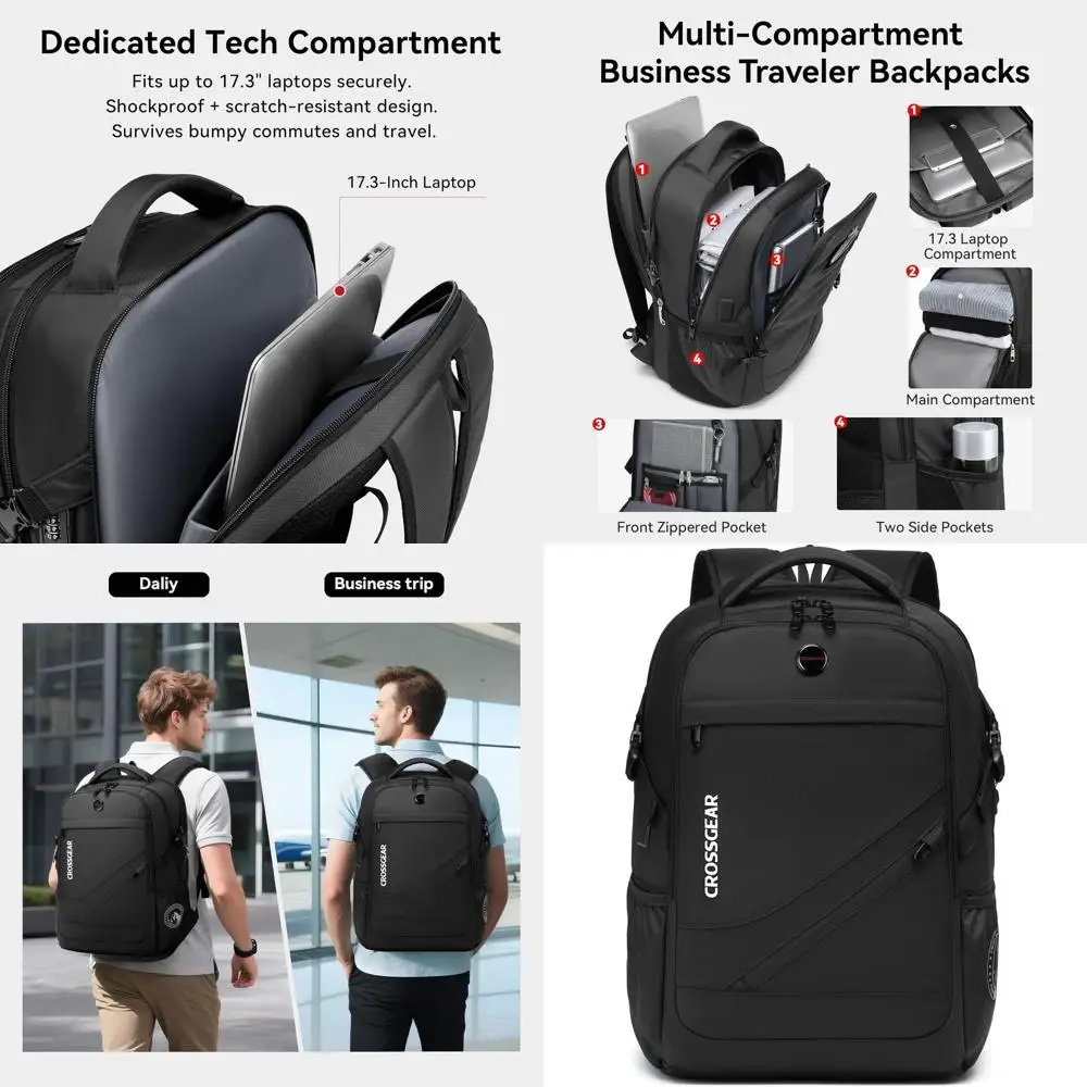 

Рюкзак для ноутбука 17.3 дюймов, мужской, большой дорожный рюкзак с защитой от кражи, водонепроницаемый, с USB-зарядкой, мягкий и дышащий, для повседневного использования