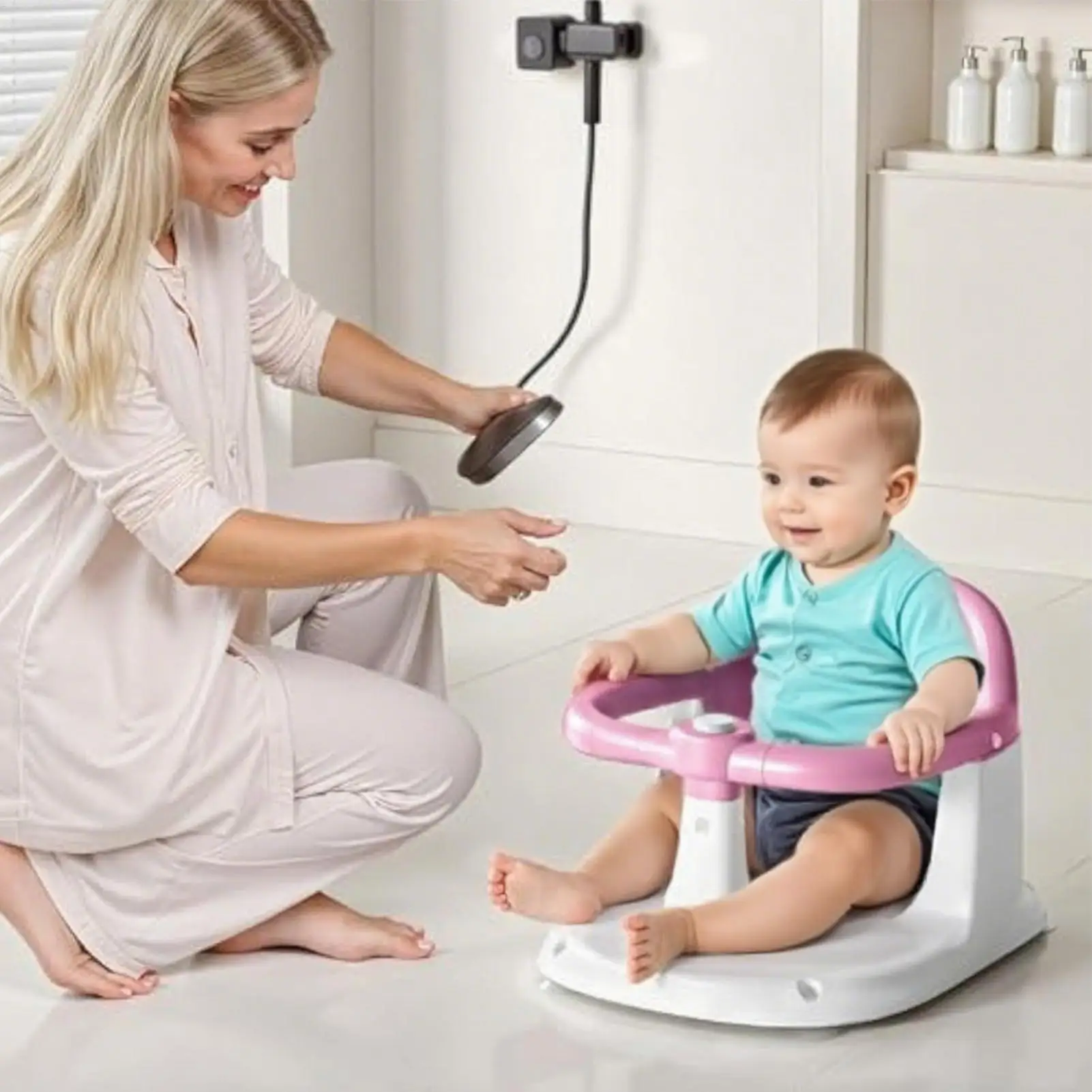 

Toddler Bath Seat Portable Toddler Bathing Support Quick-Drain Baby Bath Support Non-Slip Seat For 1-3 Years Old Bathroom Beach