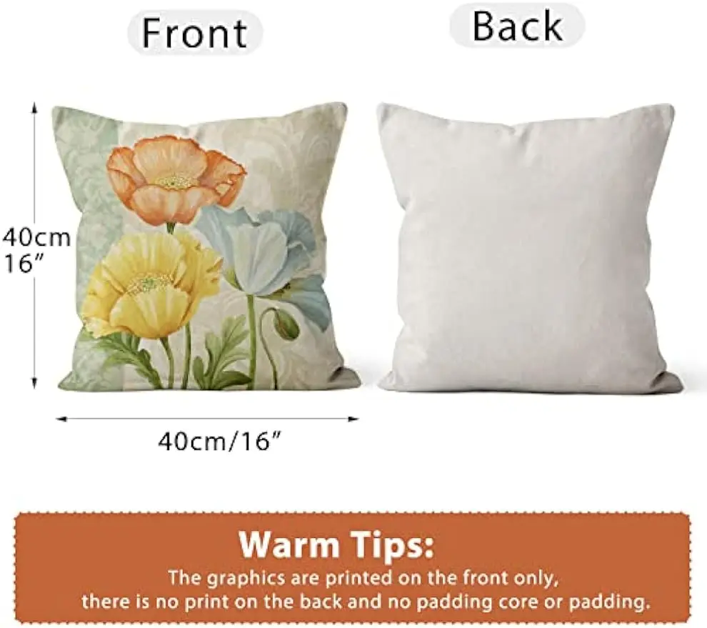 Flower Pattern Printed Pillowcase Sofa Decorative Cushion Cover Garden Seat Decorative Pillowcase Home Decor