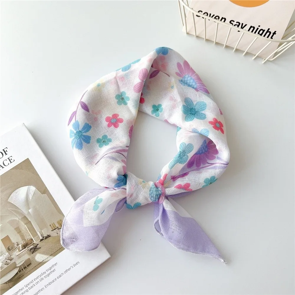 

Fashion Floral Print Neckerchief Square Cotton Linen Neck Scarf Decorative Wrap Breathable Sunscreen Head Scarf