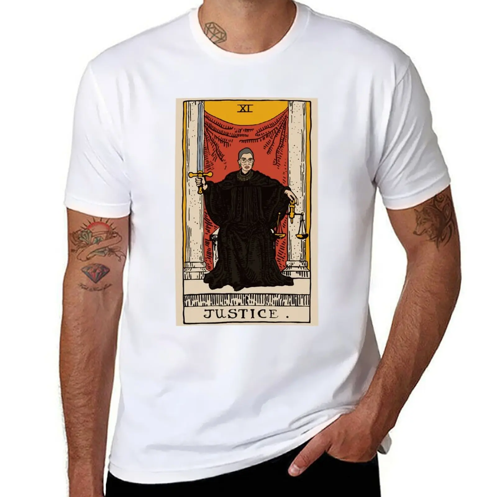 

RBG Justice Tarot T-Shirt man graphic t shirt man t shirt cotton high quality T-Shirt
