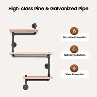 Three-tier floating shelf,industrial duct rack,wall-mounted shelf,solid wood shelf,pipe rack,metal storage shelf,vintage shelf