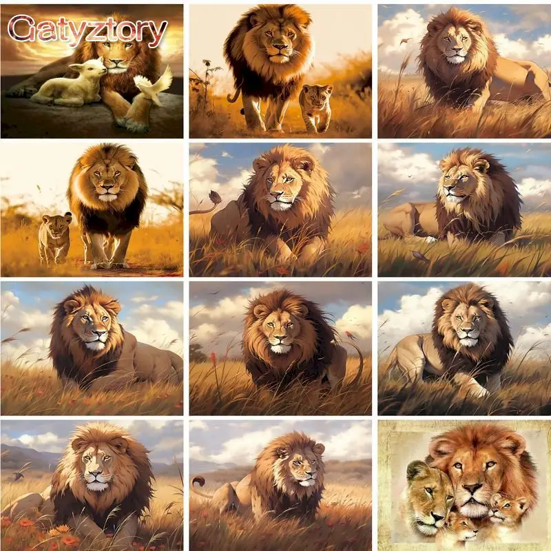 

GATYZTORY Picture By Number With Frame Lion Animal Kits Handpainted Diy Oil Painting By Number Wall Art Home Decoration Gift