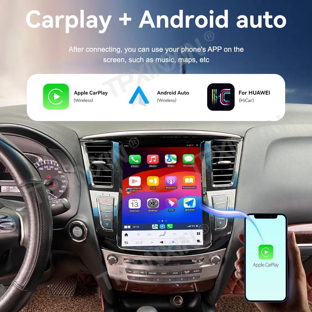 

10,4-дюймовый автомобильный радиоприемник Android 14 для Infiniti QX60 2014-2020, вертикальный QLED экран, стерео мультимедийный плеер, Carplay, GPS-навигация