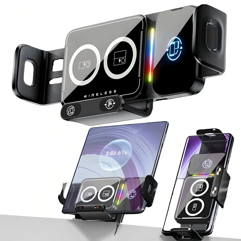 15W Universal Car Phone Wireless Charger Holder 360° Rotation Mount for Samsung Galaxy Fold 6 5 4 3 Z Flip S25 S24 Iphone 16 15