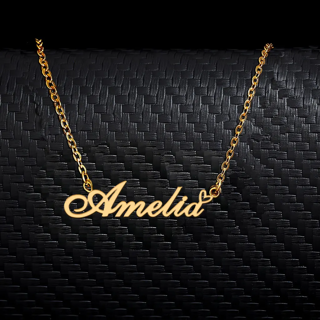 

AOLOSHOW Trendy Amelia with Heart Pendant Name Necklace for Women Stainless Steel Gold Plated Jewelry Mother's Day Gift