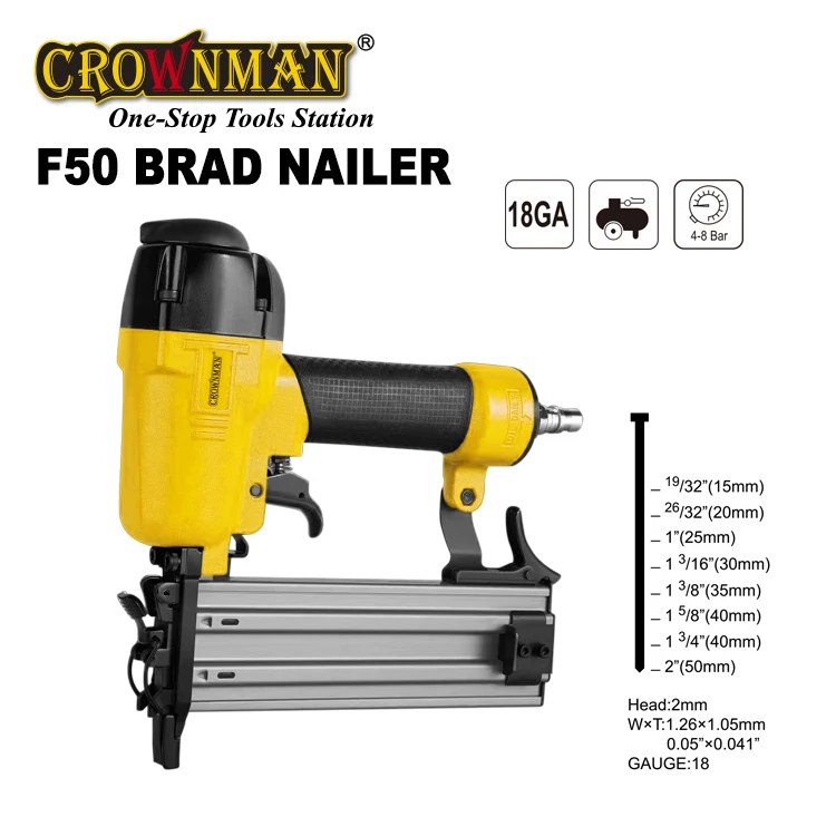 CROWNMAN Air Stapler F50 10-50mm 18 GA Nail Air Stapler Nailer Staple Nail Gun Kit Carpenter Working Tools Brad Nail Stapler