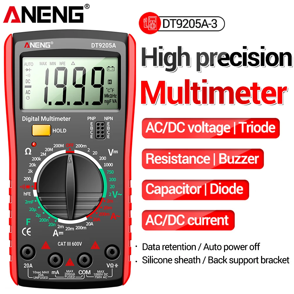 Digital Multimeter True RMS Voltmeter Ammeter Tester ANENG DT9205A-3 Resistance Capacitor Electrician Repair Multimetro Tools