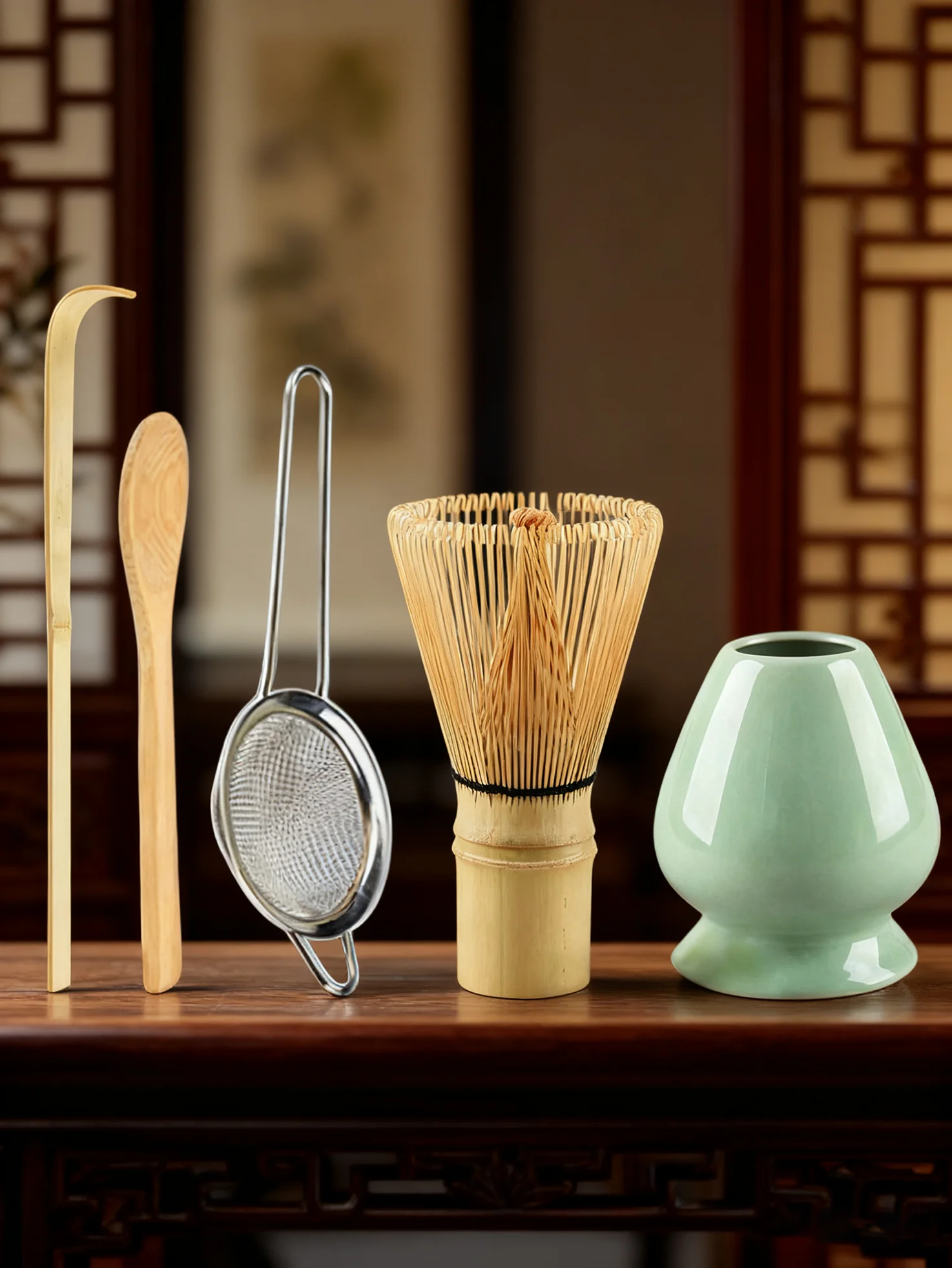 5-teiliges Matcha-Schneebesen-Set – Bambus-Schneebesen, Teesieb, Schaufel, Löffel, Sieb, Schneebesenhalter, perfektes Matcha-Starter-Set für Matcha – Detail 2