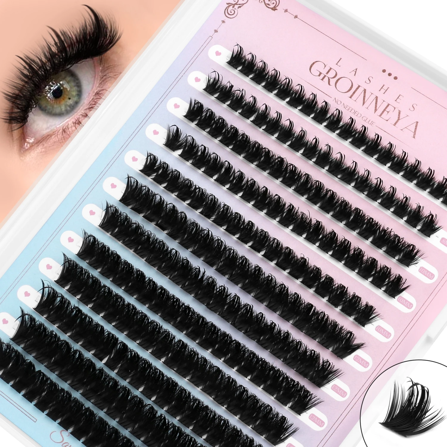GROINNEYA Eyelashes Clusters Fluffy Cluster Lashes Volume Mixed Tray Lashes Cluster Wispy Lashes Eyelash extension