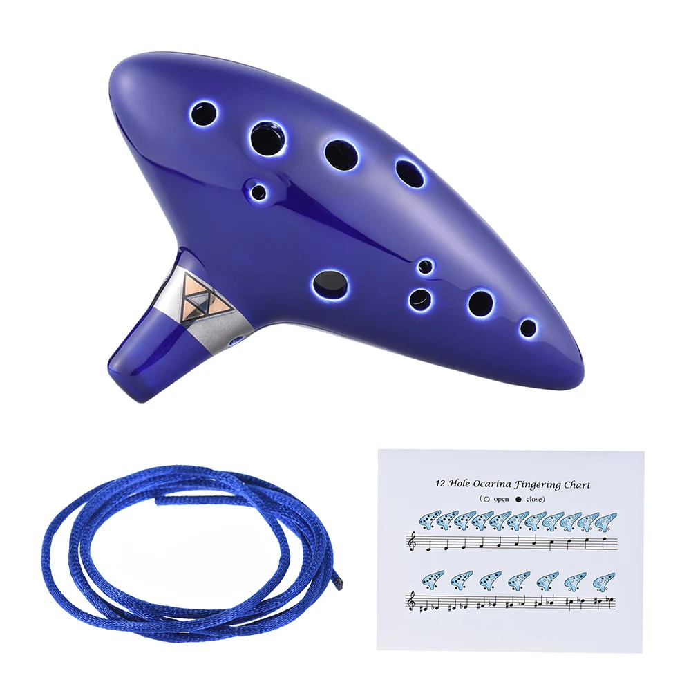 12 Hole Ocarina Ceramic Alto C Vessel Flute Wind Musical Instrument with Song Book Neck String Neck Cord and Music Score