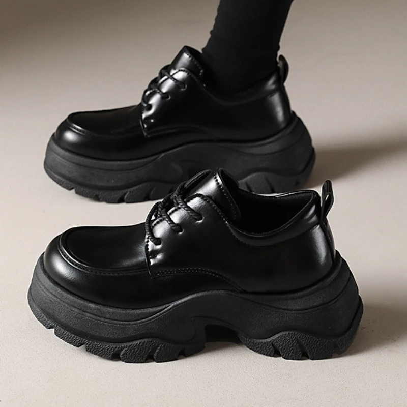 

Женские повседневные туфли с круглым носком на толстой подошве, увеличивающие рост, подходят для всех сезонов, классические, универсальные, модные, брендовые.