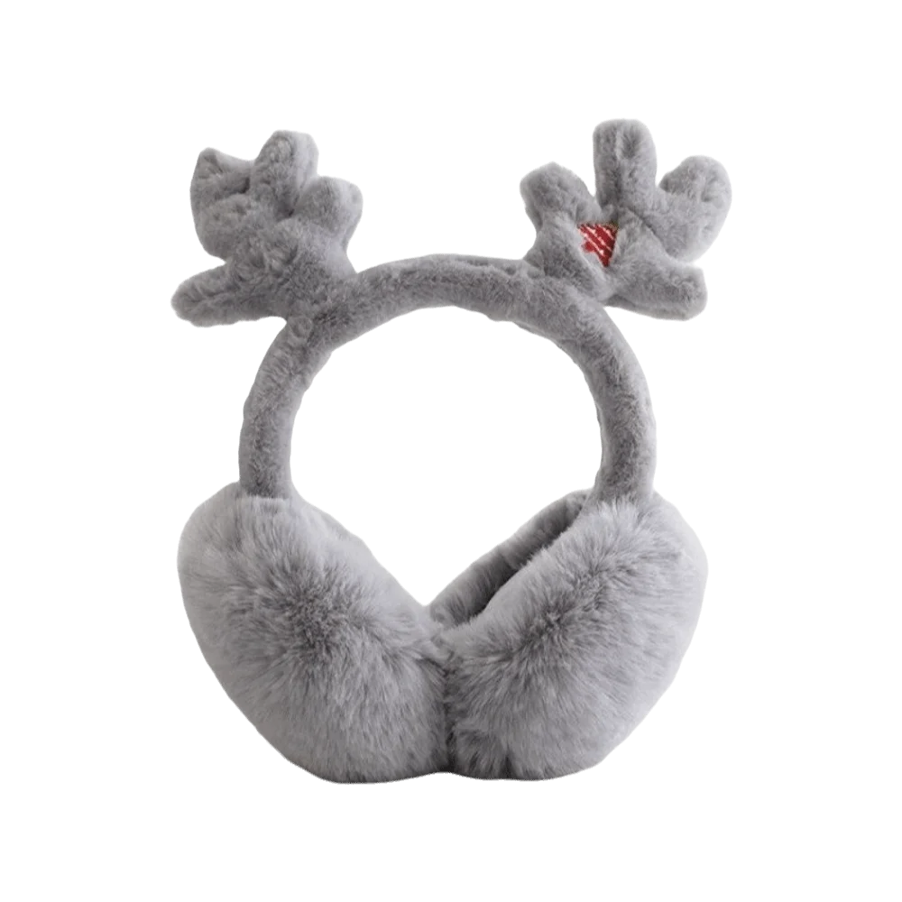 Foldable Design Reindeer Antler Earmuffs Fluffy Faux Fur Soft Material Earmuffs Kawaii Antler Decor Portable Size