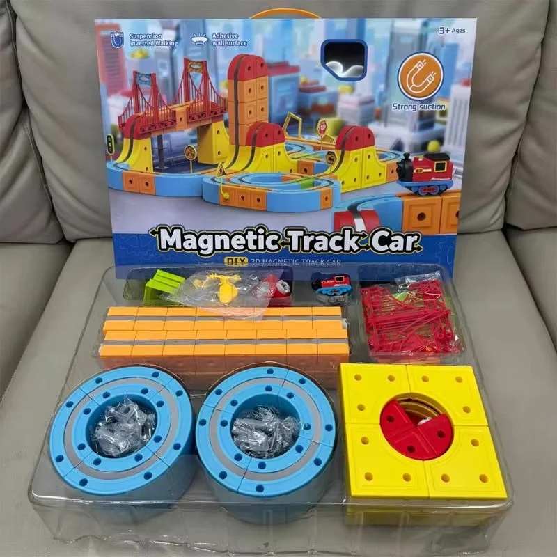 Voiture de piste magnétique 3D pour garçon, Train à grande vitesse, jouet éducatif de bricolage, voiture de Rail Anti-gravité magnétique polyvalente, Interaction Parent-enfant