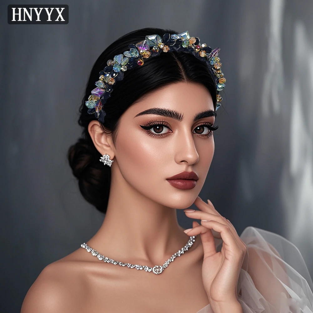 

HNYYX Toothed Non-slip Headband Colorful Crystal Wave Hair Hoops Light Luxury Glittering Hairbands Guest Wedding Headwear A401